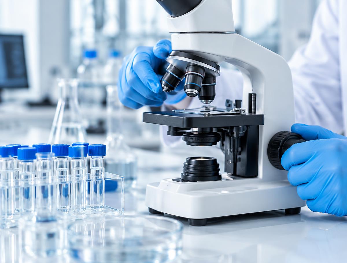 Microscope and laboratory samples (illustrative quality imagery)